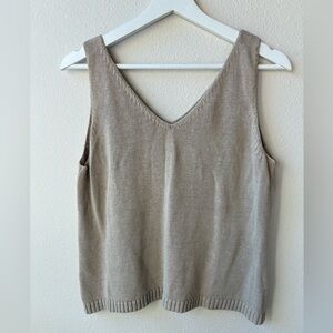 Nordstrom Oatmeal Brown Linen Blend Knit Crop Tank Top (Size:L)